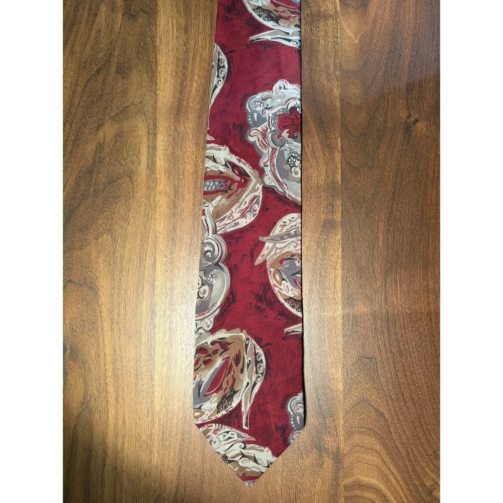 Unbranded Burgundy Abstract Paisley Silk Necktie Mens OS Excellent